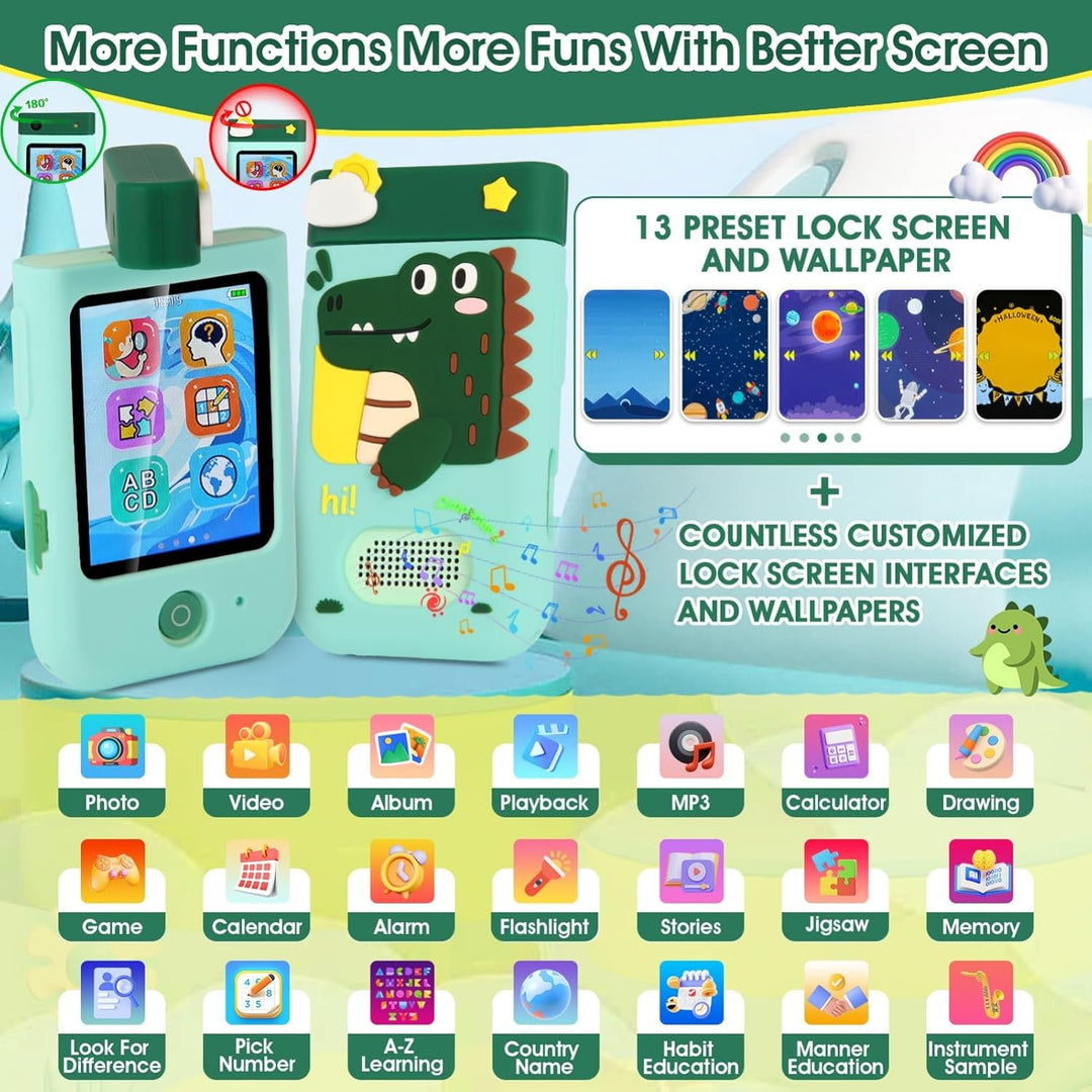 Kinderkamera Spielzeug mit 180° Drehobjektiv, Kinder Handy Smartphone mit 2.8 inch Touchscreen & Sil