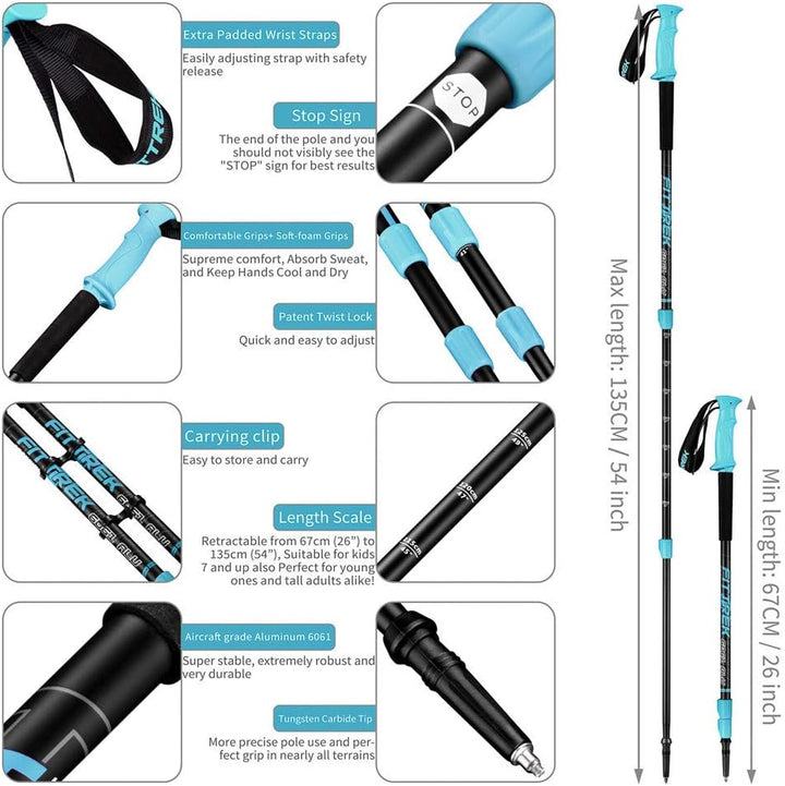 FitTrek Wanderstöcke Trekkingstöcke - Walking Stöcke Teleskop - Nordic Walking Stock Verstellbar Lei