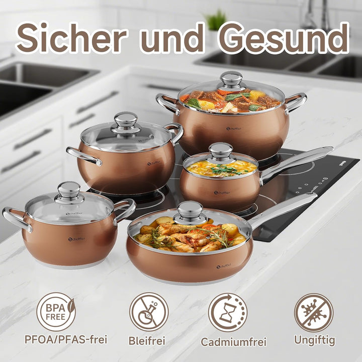 Scheffler Topfset Mit Deckel, 10tlg, Induktions, Für alle Herdarten | Edelstahl-Kochtopfset, 16/18/2