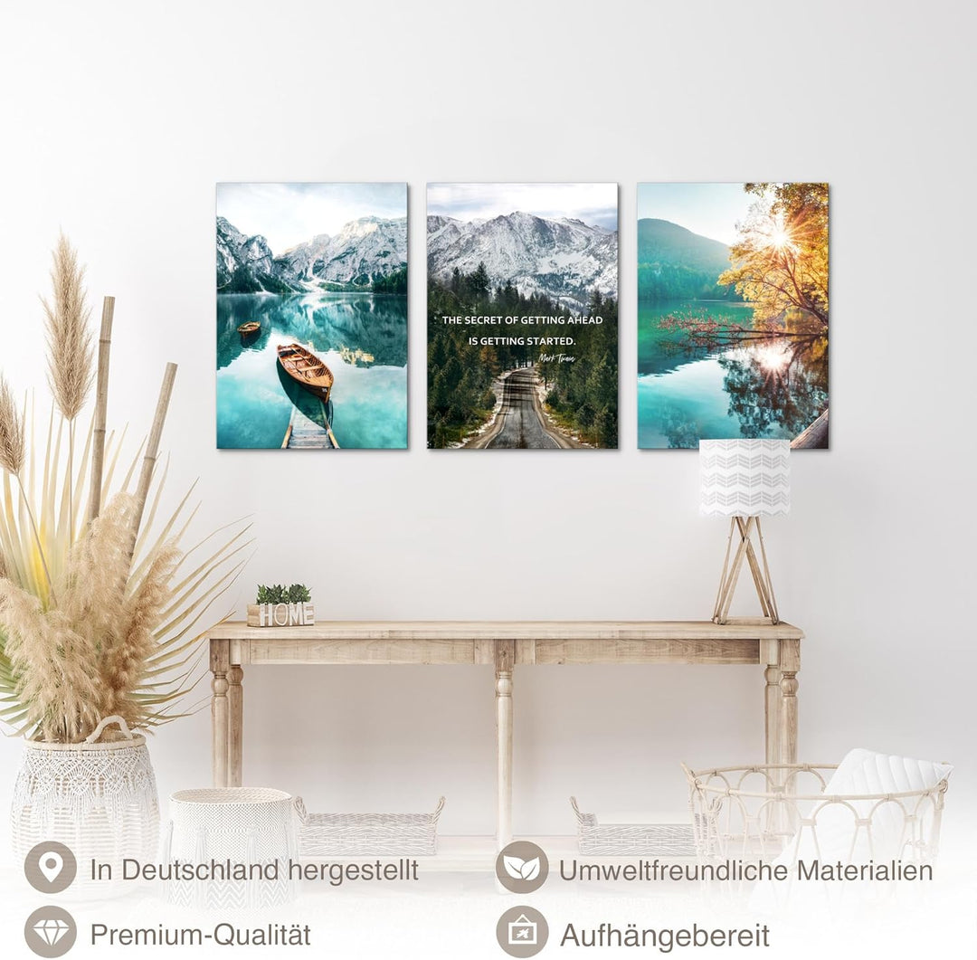 Novart Bilder Set Natur Berge - Kein Extra Rahmen benötigt - Wandbilder für Wohnzimmer Schlafzimmer