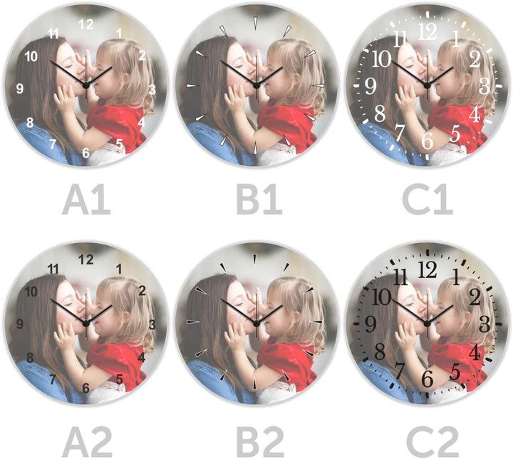 GRAVURZEILE Wanduhr aus Holz - Mit Foto Bild Personalisiert - Geräuscharm kein Ticken - 30 cm Ø - De