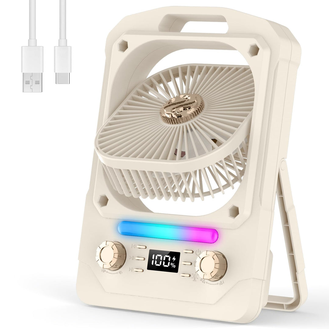 IERAKOR Tischventilator Leise mit Bluetooth, Akku Mini Ventilator 6000mAh | Bluetooth Lautsprecher,