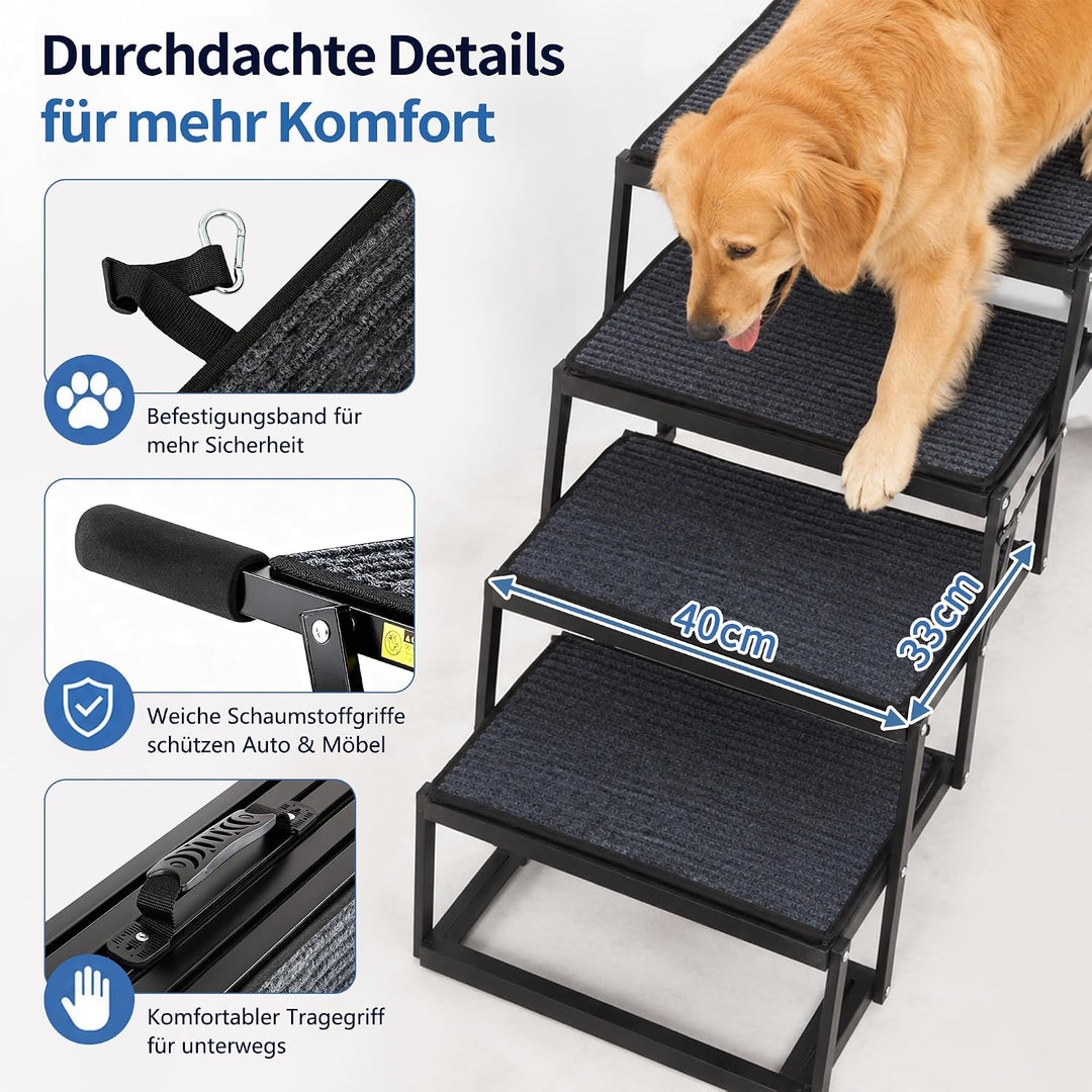 Thanaddo Hundetreppe Auto, 5-stufige Hundetreppe 80 cm für Grosse Hunde mit Teppich, Hunderampe Auto