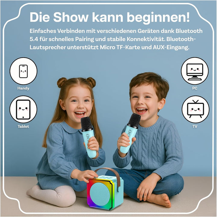 Karaoke Maschine Kinder mit 2 Mikrofon von MMOBIEL – Mini Karaoke Maschine, Tragbare Bluetooth Lauts