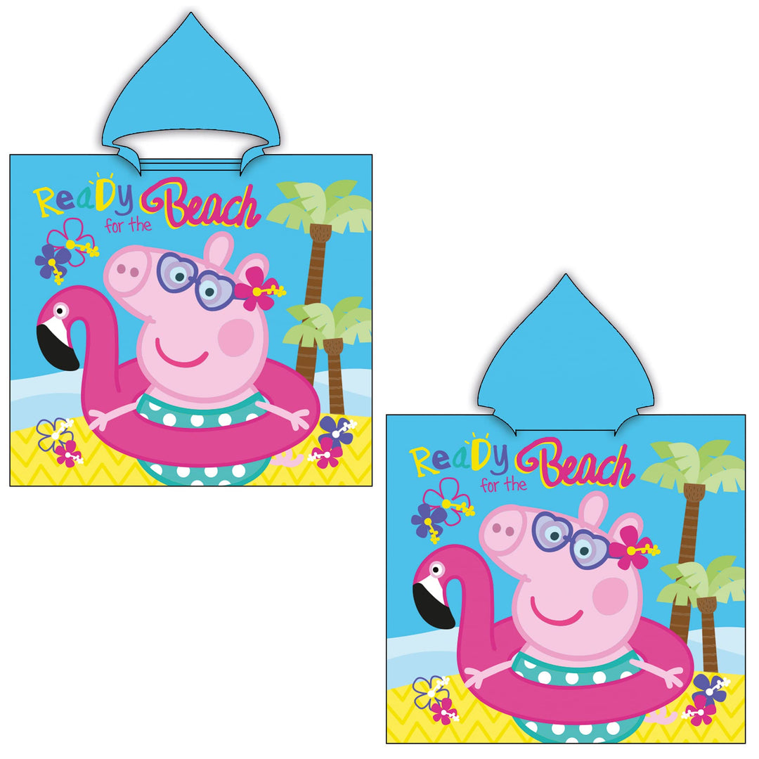 Peppa Wutz Pig Kinder Kapuzen Bade-Poncho Beach 60 x 120 cm 100% Baumwolle Veloursqualität Sunny Pon