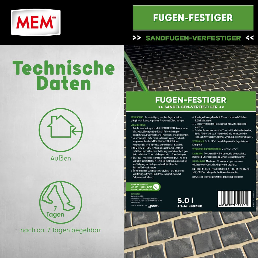 MEM Fugen-Festiger für Sandfugen und zur Sanierung von Fugenrissen, Einfache Anwendung, Gegen Unkrau