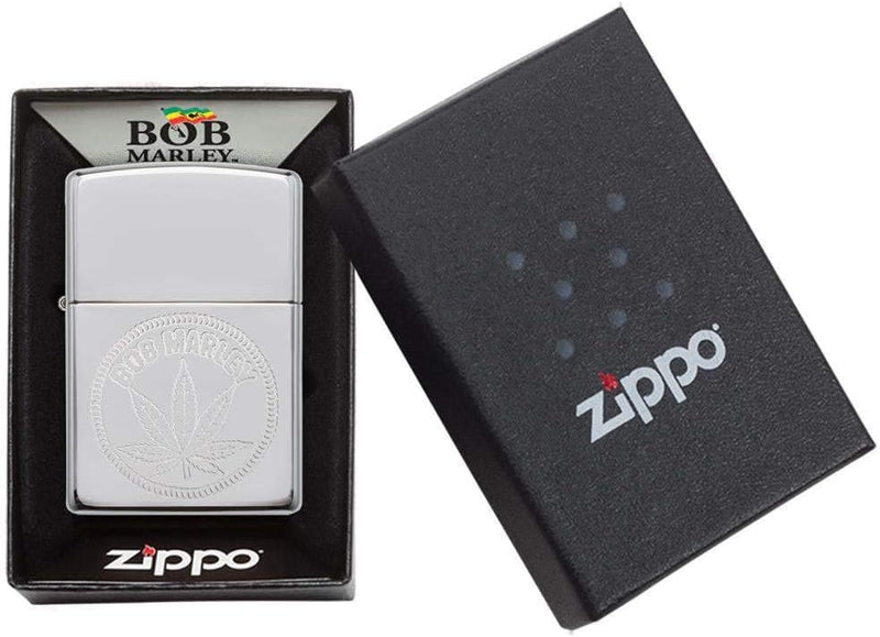 Zippo Unisex BOB Marley, Weed Stamp Winddichtes Feuerzeug, Chrome,