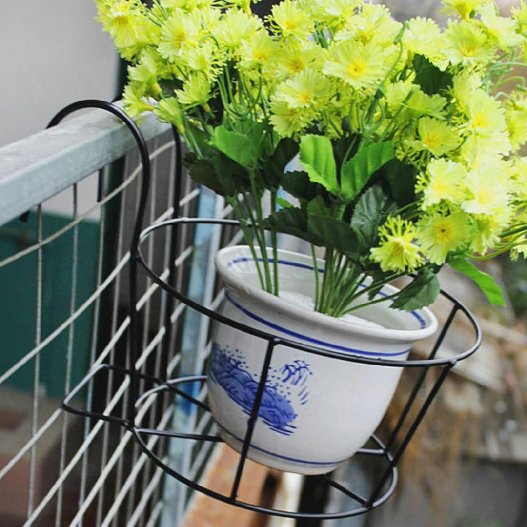 4er-Pack runde Pflanzgefässe zum Aufhängen mit Geländer, Blumentopfhalter, Metalltopf-Pflanzenkorb,