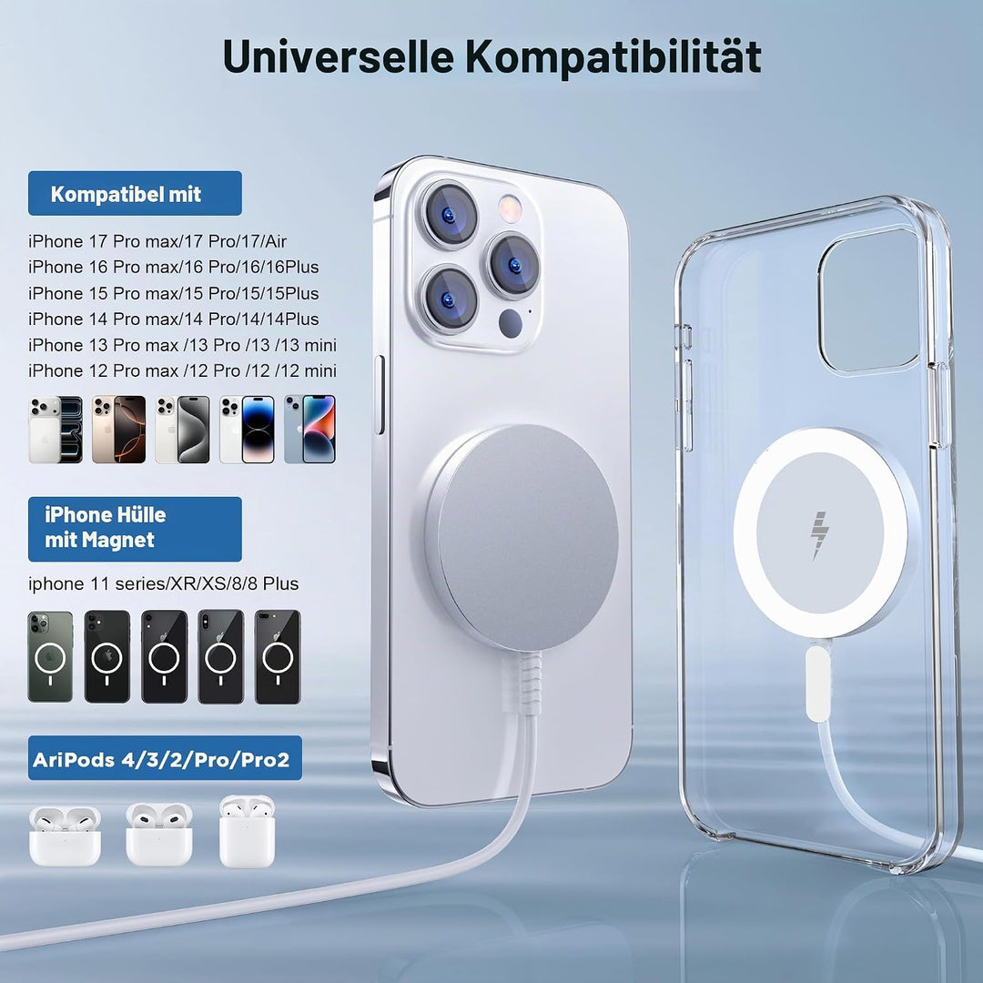 Magnetisches Wireless Charger für iPhone 17/16/15/14/13/12 Serie, Schnelles Induktives Ladepad mit S