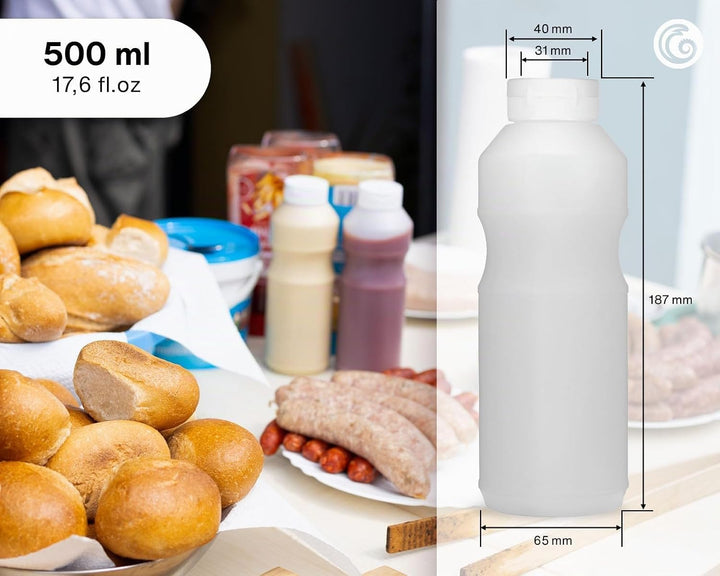 Octopus 3x Quetschflaschen, Ketchupflaschen 500 ml mit weissem Ketchupdeckel und Beschriftungsetiket