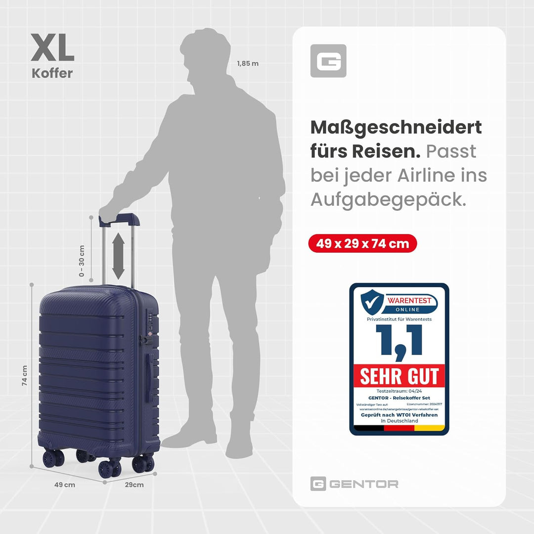 GENTOR Koffer 3er-Set Reisekoffer mit Rollen Carbonoptik 3-Teilig Hartschalenkoffer Trolley mit TSA-