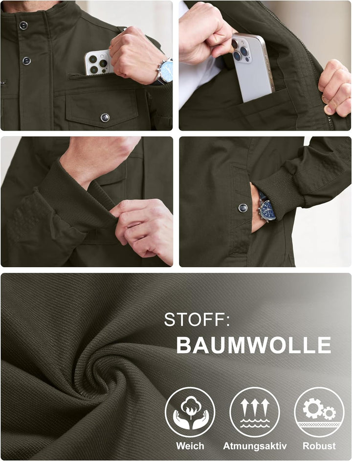 EKLENTSON Herren Arbeitsjacke Workwear Übergangsjacke Cargo Jacke mit Vielen Taschen S Armeegrün #91