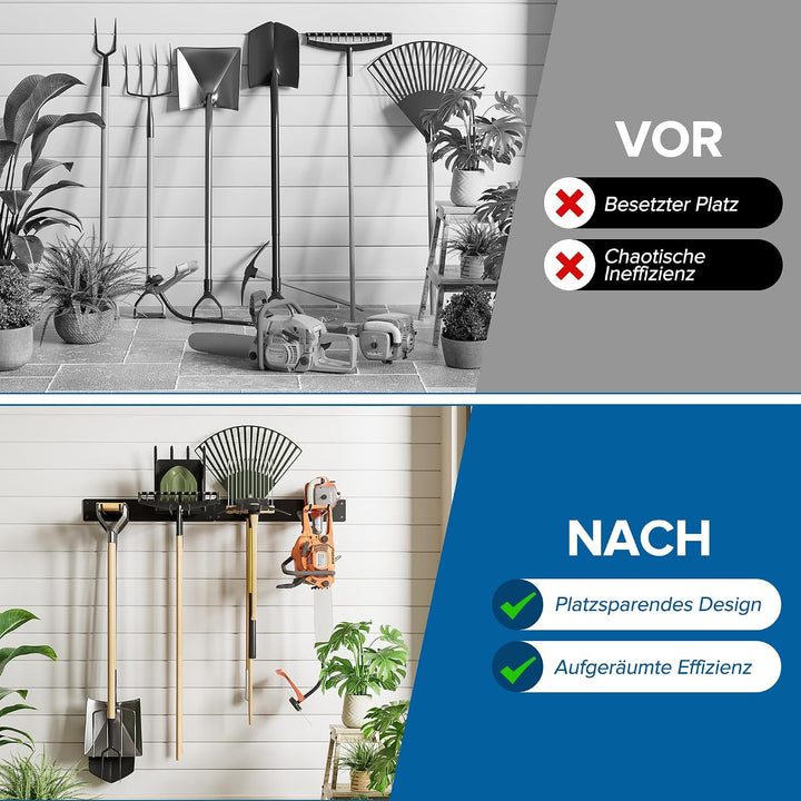 Urban Deco Metall-Gartengerätehalter, Gerätehalter Wandhalterung 150kg Tragkraft mit 4 Doppelhaken &amp;