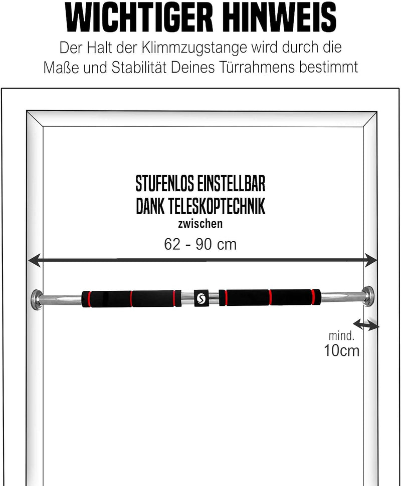 Sportastisch Klimmzugstange Türreck verstellbar [62-90cm] Stabiler Stahl mit Gewindesperre, Sicherer