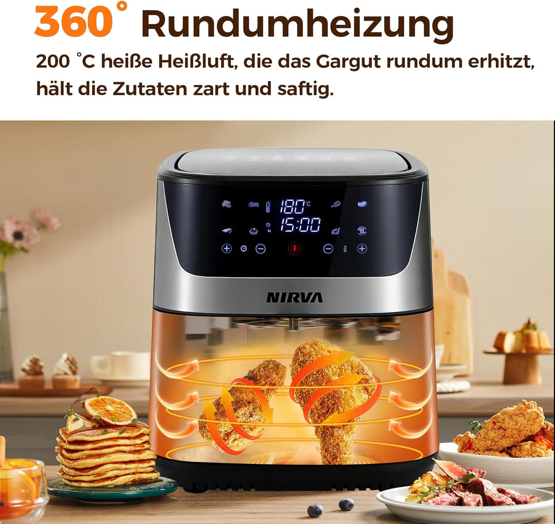 Nirva Heissluftfritteuse 8,5 L, ölfrei, 1700W grosse Airfryer, Rösten, Backen, Air Fry, Antihaftbesc