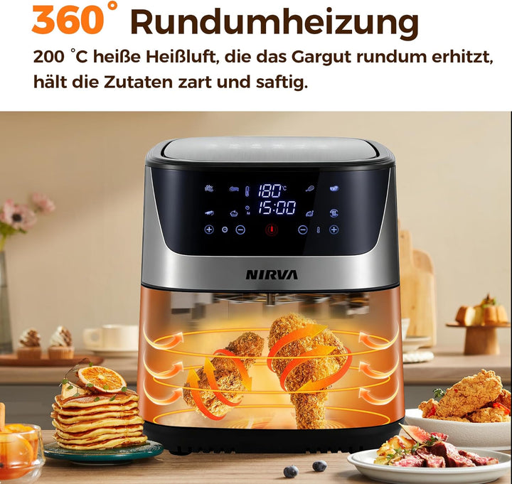 Nirva Heissluftfritteuse 8,5 L, ölfrei, 1700W grosse Airfryer, Rösten, Backen, Air Fry, Antihaftbesc