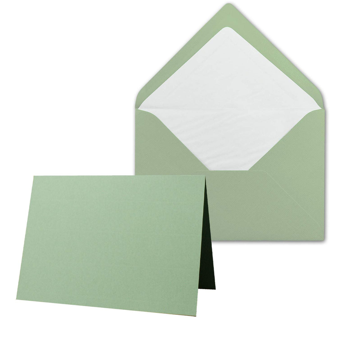 100 x Kartenpaket mit gefütterten Brief-Umschlägen - gerippt - DIN A6/C6 - Olive-Grün - 10,5 x 14,8