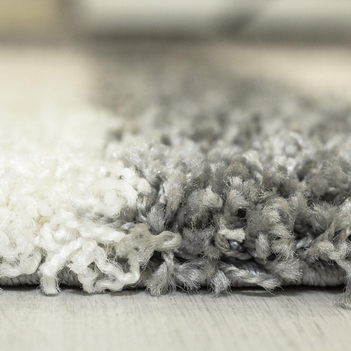 Carpetsale24 Teppich Wohnzimmer Moderne Kariert Design Shaggy Flokati 160 cm Rund Hellgrau-Creme - H
