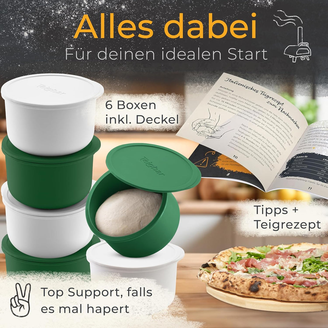 Teigbar« Pizzaballenbox mit Deckel, 6er Set - platzsparende Teigbox aus löse-leichtem Silikon - bis