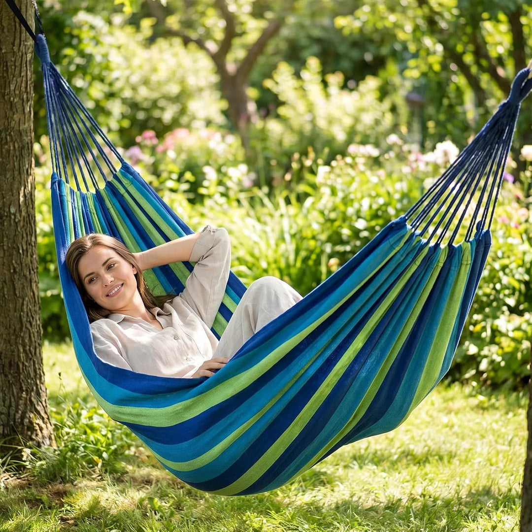 ANYOO Hängematte Outdoor Baumwolle Bequemer Stoff mit Baumfreundlichen Gurten zum Aufhängen, Robuste