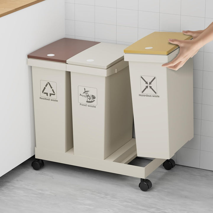 3-er Mülleimer-Set Küche Mülltrennsystem 3x Mülleimer mit Deckel, 3 X 12L, herausnehmbare Recycling-