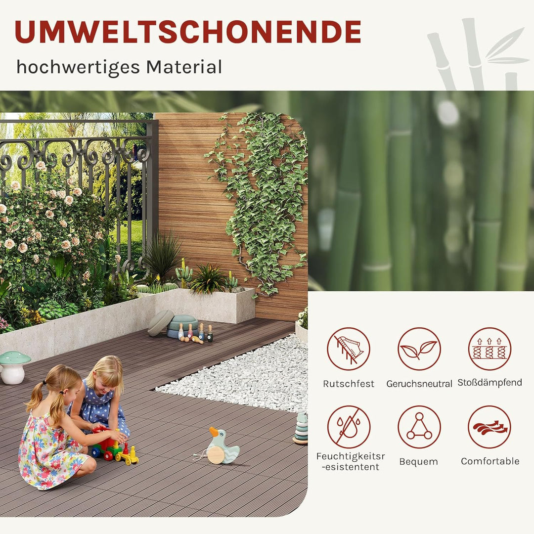 WOLTU WPC Fliese, Terrassenfliesen Holz-Optik, Bodenbelag mit Klicksystem, 30 x 60 cm, Braun (12 Stü
