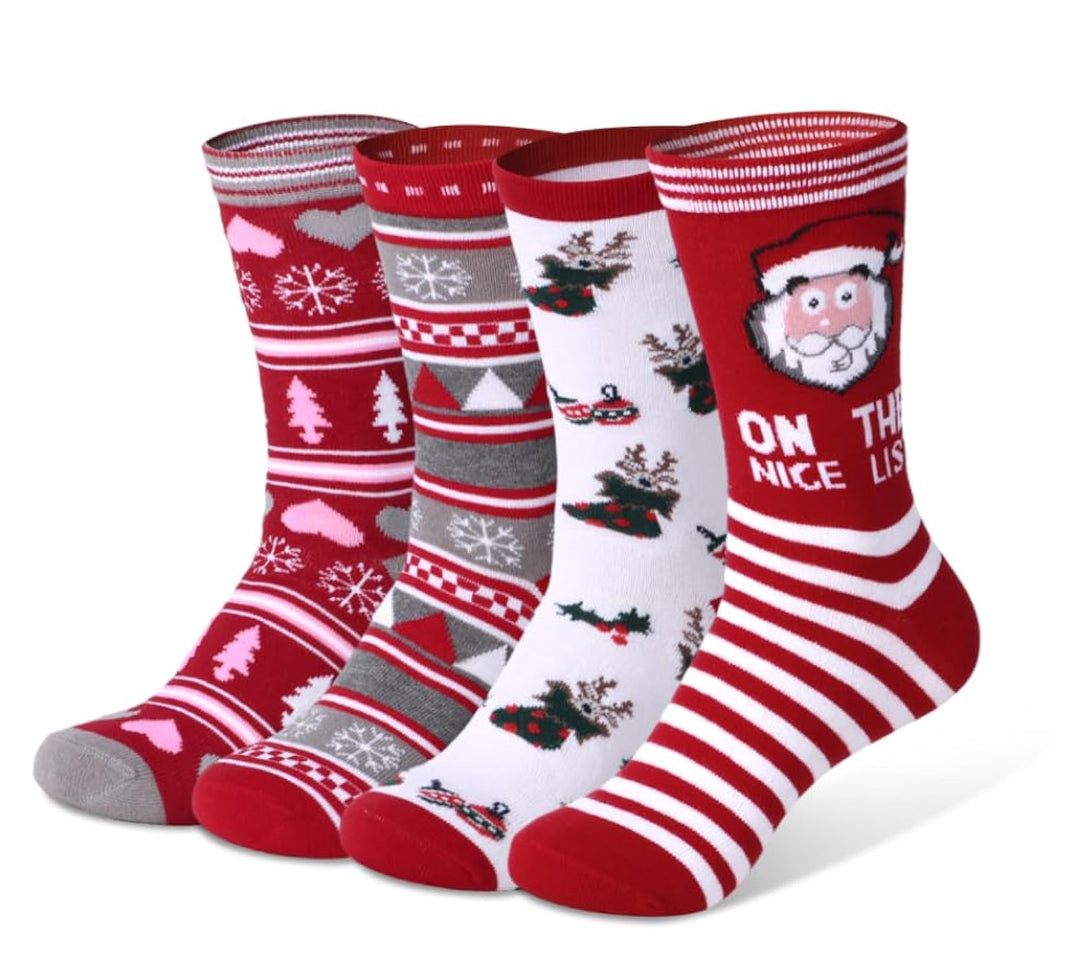 GEKMOR 4 Paar Weihnachtssocken, Warme Wintersocken Christmas Socks Damen Weihnachtsbaum Weihnachtsma