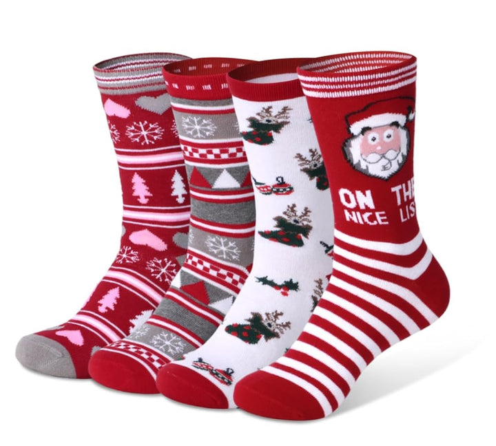 GEKMOR 4 Paar Weihnachtssocken, Warme Wintersocken Christmas Socks Damen Weihnachtsbaum Weihnachtsma