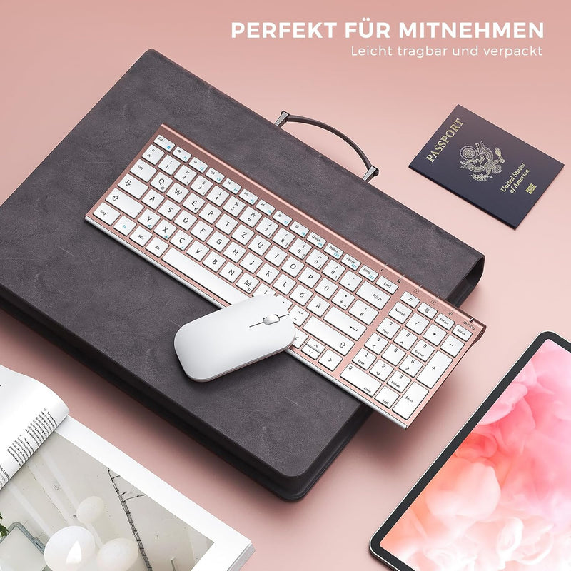 seenda Tastatur Maus Set Kabellos, Wiederaufladbare Aluminium Tastatur mit kompaktes Design, Ultradü