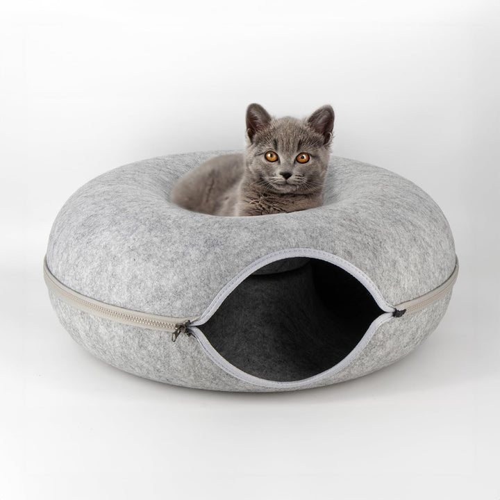 Katzentunnel Katzenhöhle Katzen Donut, Masse 50x50x20cm, Farbe: Grau,aus Filz gefertigt, runde Form,