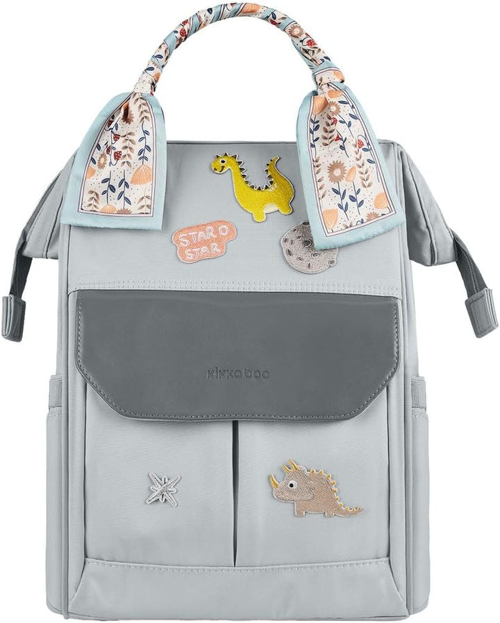 Kikkaboo Wickeltasche Myla Rucksack, Wickeltasche, abnehmbarer Aufkleber Dino Grau, Grau