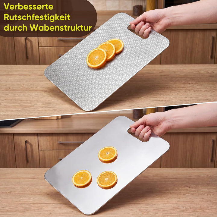 3PCS Edelstahl Schneidebrett mit Titanium – Wabenförmige &amp; glatte Doppelseite, antibakteriell, BPA-f