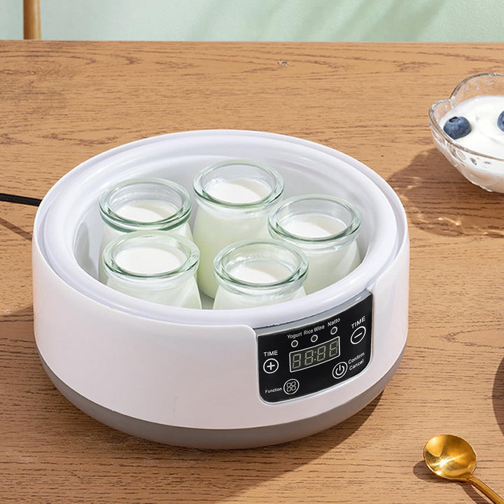 Elektrischer Joghurtbereiter, Hausgemachter Natto-Maker, Kleiner Inkubator mit Gläsern, Edelstahlein