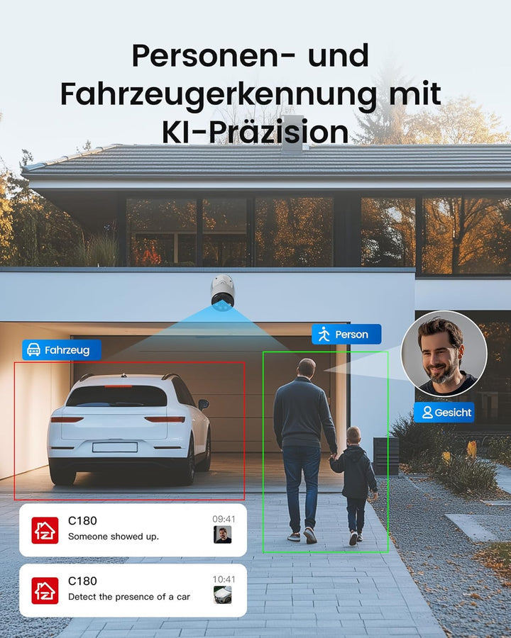 ZOSI 4K 8MP PoE Überwachungskamera Aussen mit Audio, Personen-/Fahrzeugerkennung, IR Nachtsicht, NUR