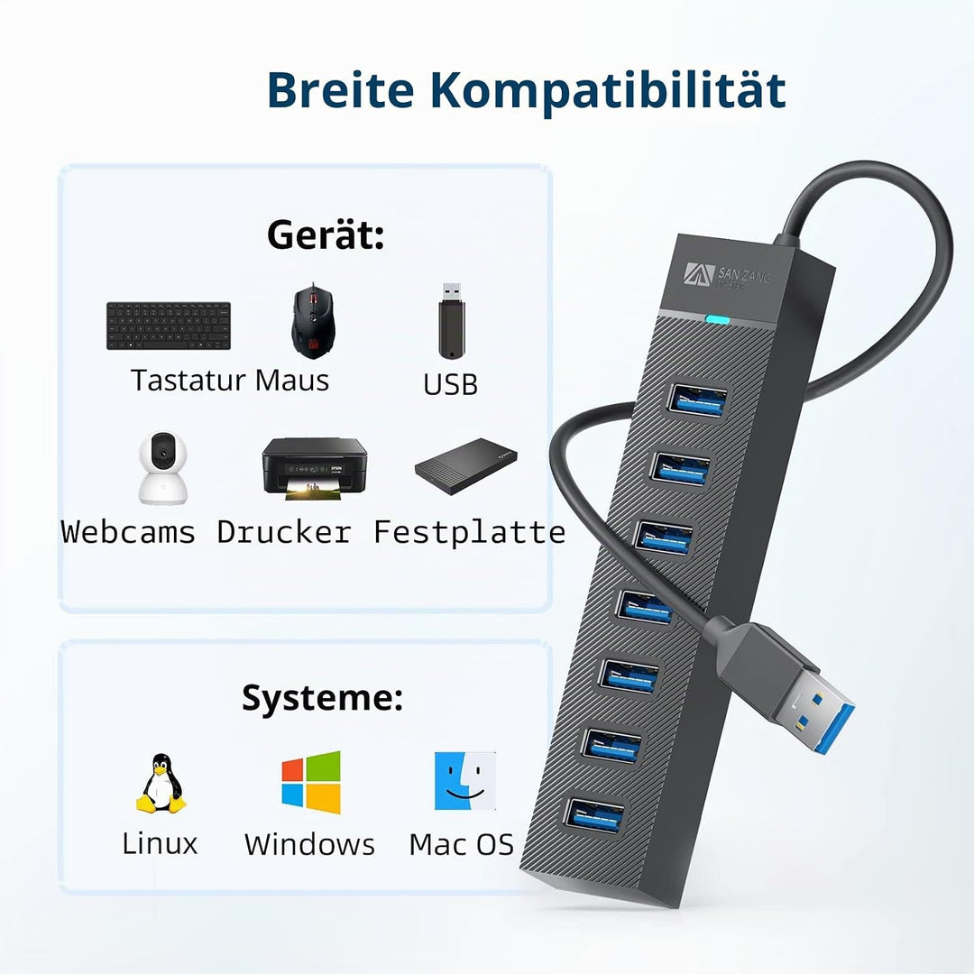 Sanzang USB-Hub, USB-3.0-Hub, USB-Splitter für Laptop, Flash-Laufwerk, HDD, Konsole, Drucker, Kamera