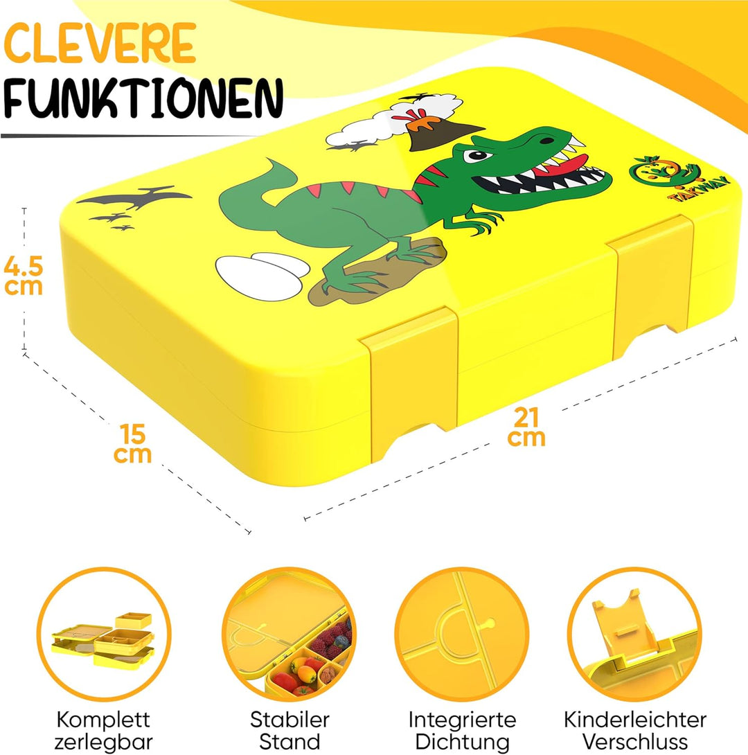 Brotdose Kinder mit Fächern 4+2 - robust & kinderfreundlich - Bento Box Lunchbox für KiTa Schule Kin