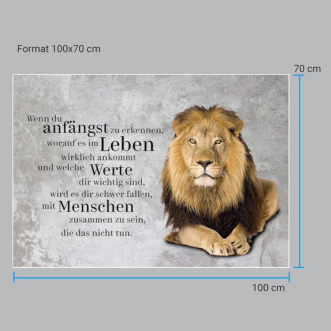 wandmotiv24 Poster als Wanddeko, Grösse 100x70cm, Werte, Löwe, Beton, Grunge, Moderne Wanddeko, Wand