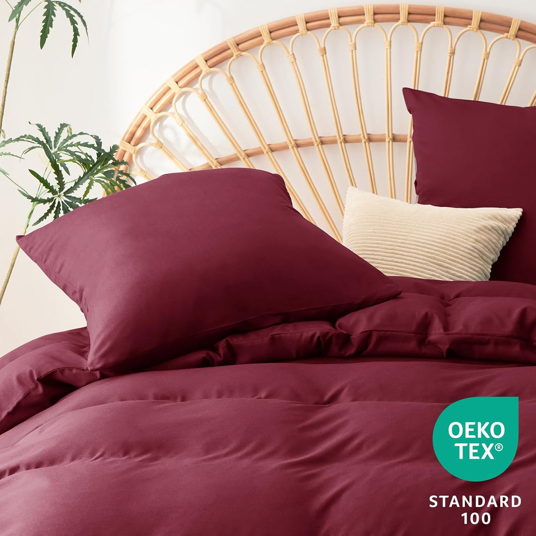 WAVVE Bettwäsche 240x260 3 teilig Weinrot Rot - Bettbezug 260 x 240 Set mit Kissenbezüge 65x65 cm, B