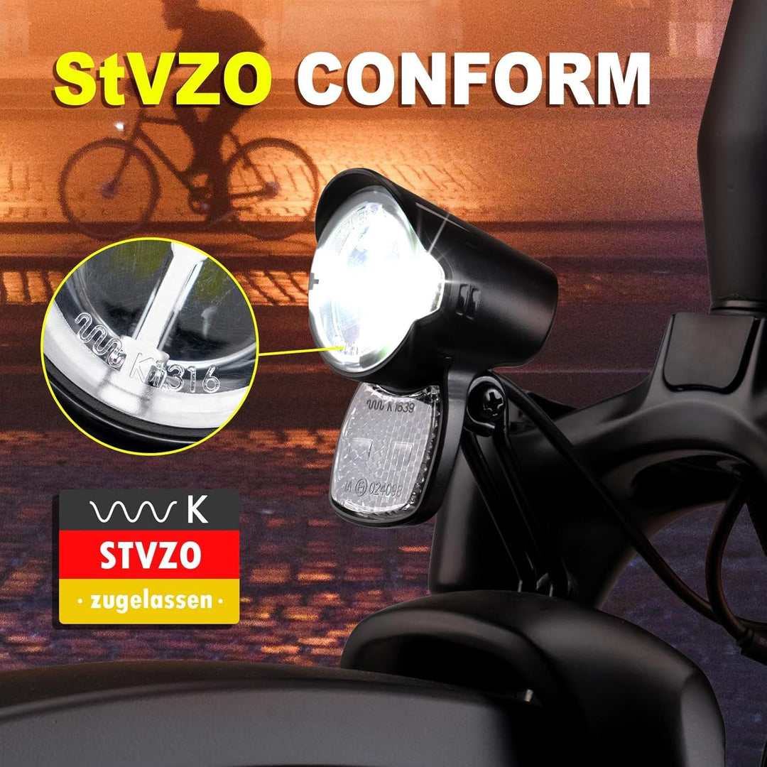 E-Bike Dynamo LED Fahrradlicht 30-100 LUX mit StVZO Zulassung - Fahrradlampe Frontlicht & Scheinwerf