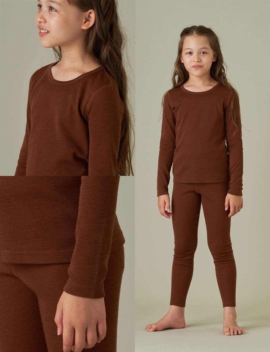 Kinder 100% Merinowolle Thermounterhemd Unterhosen, Premium Merino Wolle Warme Thermounterwäsche Uni