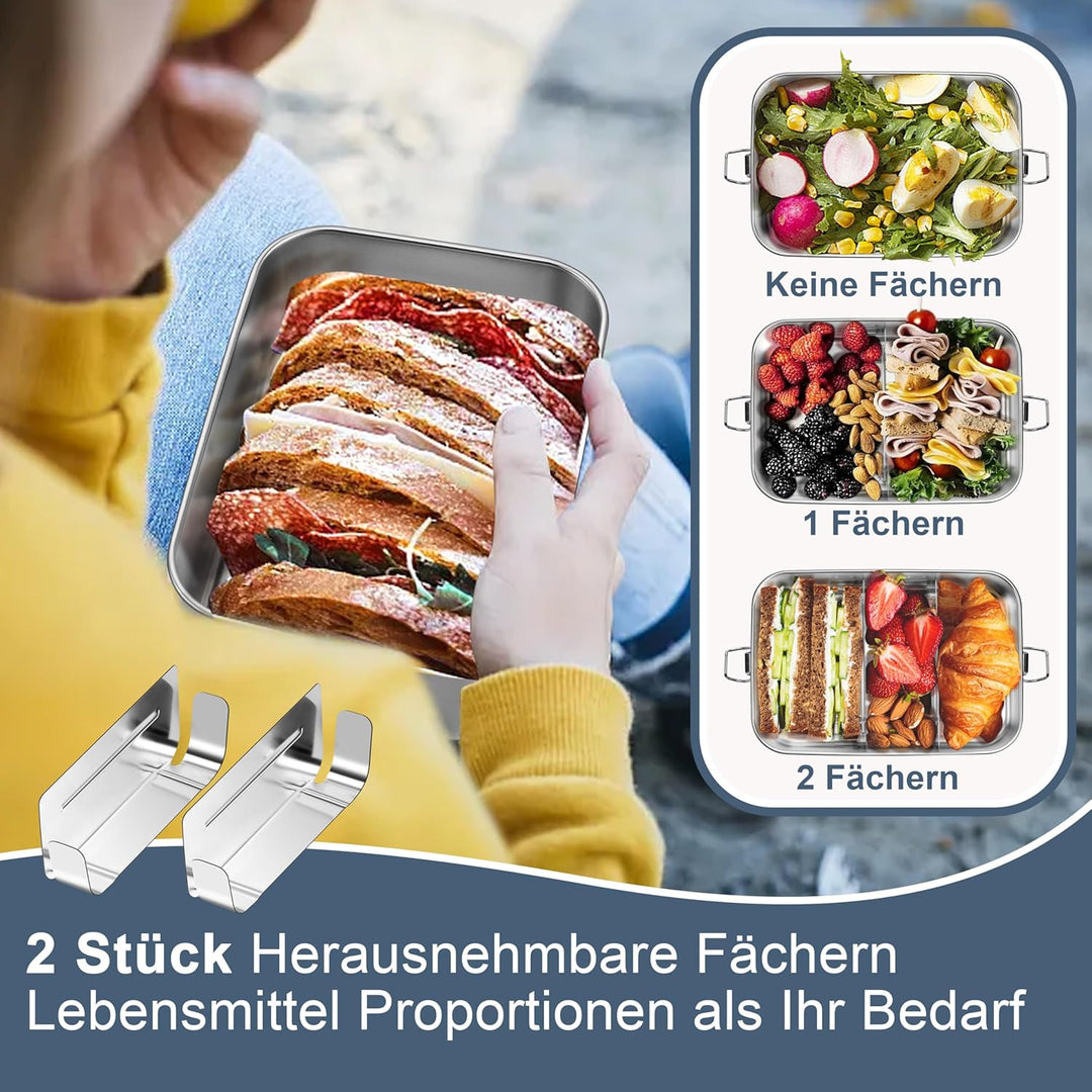 Homikit Brotdose mit Fächern, 2 Stück Edelstahl Bento Box Lunchbox für Kinder & Erwachsene, Lunch Bo