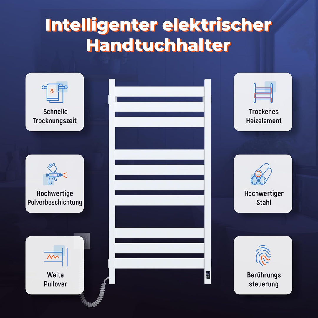 Elektrischer Handtuchhalter White Velvet Largo 500x1000 mit Sensor Links - Zeitloses Weiss, Elektris