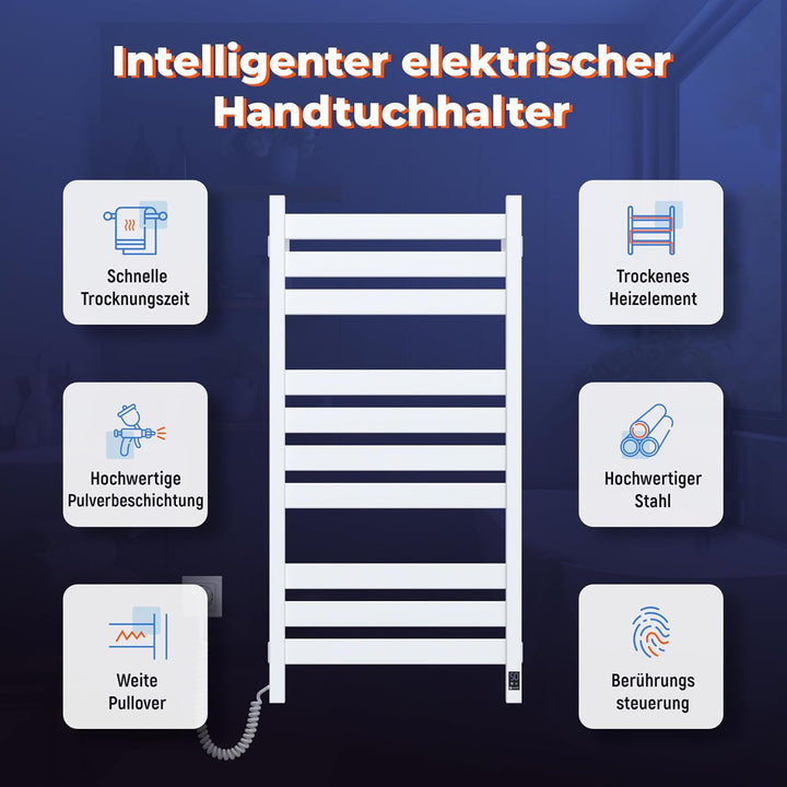 Elektrischer Handtuchhalter White Velvet Largo 500x1000 mit Sensor Links - Zeitloses Weiss, Elektris