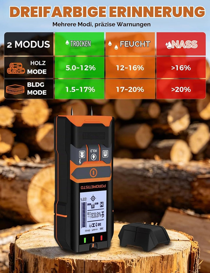 2-in-1 Stud Finder mit Feuchtemesser DSF06 für Holz, Metall, AC-Kabel | Wandscanner Metallortungsger
