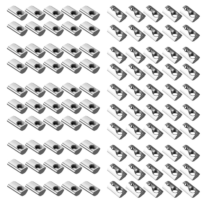 EYPINS 100x Nutensteine M5 mit Steg, Federkugel Nut 6, 20x20 Hammermutter Stahl Verzinkt Nutmuttern