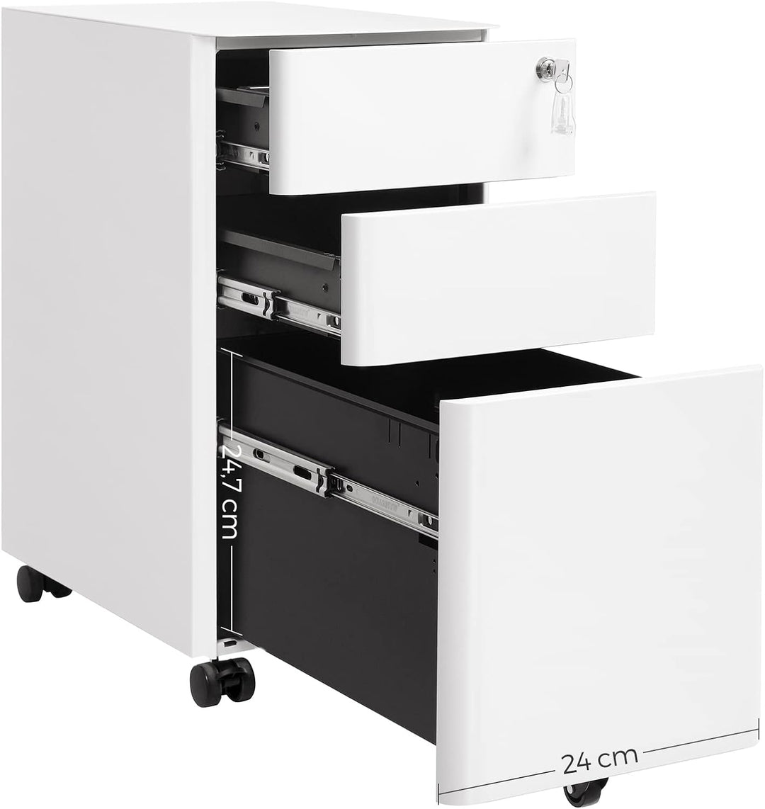 SONGMICS Rollcontainer, Aktenschrank, Büroschrank mit Rollen, Schreibtisch, Unterschrank, abschliess