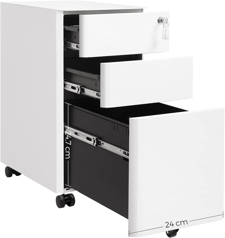 SONGMICS Rollcontainer, Aktenschrank, Büroschrank mit Rollen, Schreibtisch, Unterschrank, abschliess