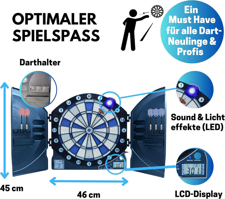 Best Sporting elektronische Dartscheibe Cambridge mit LED Beleuchteten Ziffern, Dartautomat mit 6 Da