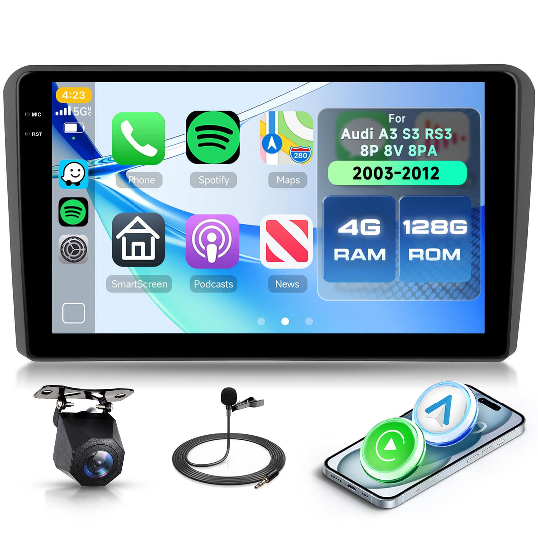4G+128G Rimoody 9" Android Autoradio für Audi A3 S3 RS3 8P 8V 8PA 2003-2012 Wireless Carplay Stereo