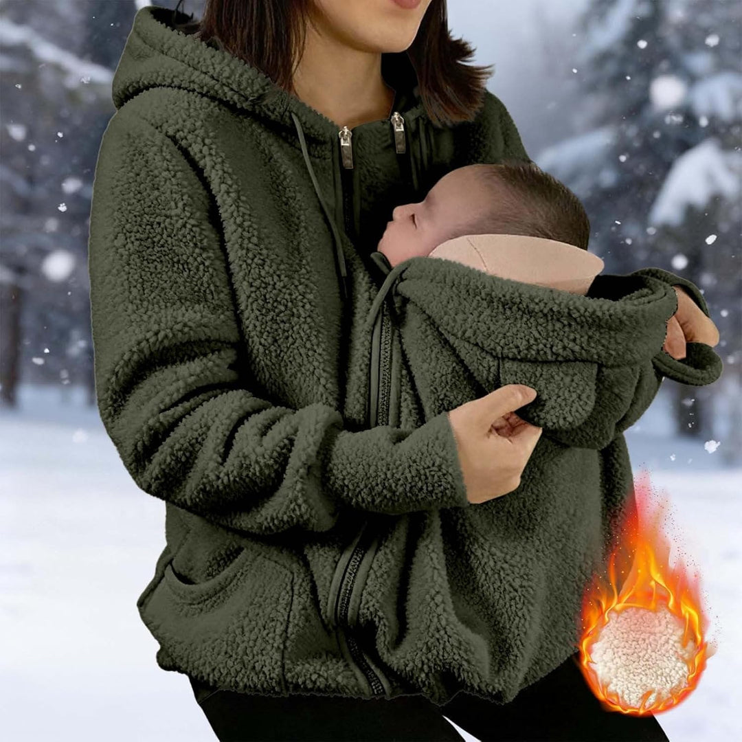 Umstandsjacke mit Babyeinsatz Warm Teddy Fleecejacke Umstands Baumwolljacke Winter Umstandsmode 2 in